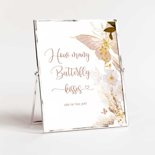 Poster Boho Combien de papillons embrasse baby shower jeu