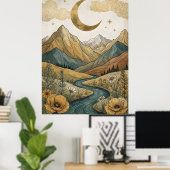 Poster Boho Croissant de Lune Montagne Rivière (Bureau à domicile)