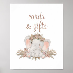 Poster Boho Cute Elephant Baby showers Cartes et Cadeaux
