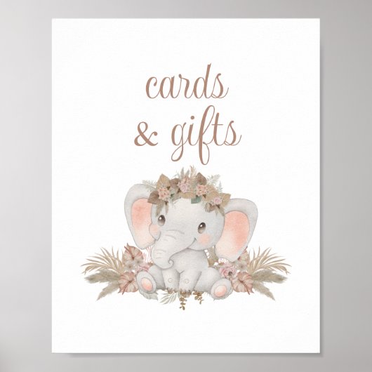 Poster Boho Cute Elephant Baby showers Cartes et Cadeaux (Devant)