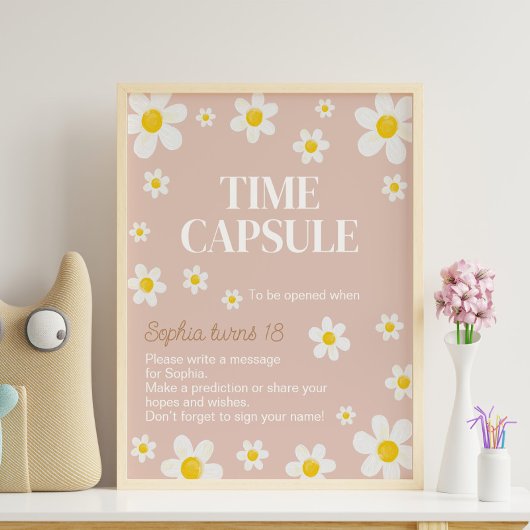 Poster Boho Daisy Bloom Anniversaire Fête Heure Capsule S
