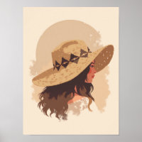 Boho dame avec tissé Casquette Wall Art