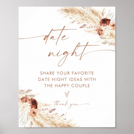 Poster Boho Date Night Idees | Terracotta Pampas Grass (Devant)