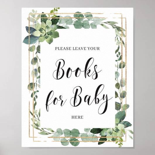 Poster Boho de verdure succulent livres pour bébé signe (Devant)