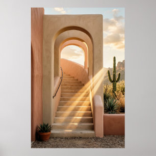 Poster Boho Désert Arches Rose Coucher de soleil, Escalie