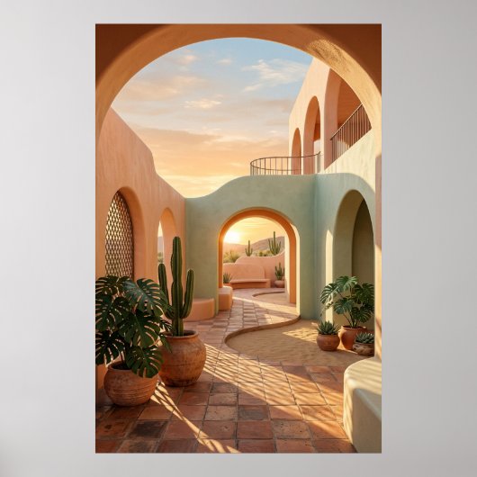 Poster boho-desert-archway-sunset-geometric-courtyard-mur (Devant)