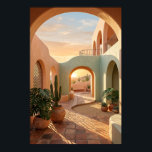 Poster boho-desert-archway-sunset-geometric-courtyard-wal<br><div class="desc">Boho desert archway opening to a glowing sunset,  with teal and terracotta walls,  cacti,  and monstera plants in terracotta pots. Clean geometric lines and soft shadows create a cozy modern Mediterranean vibe. Perfect for bedroom,  living room,  or boho home decor—high-resolution digital art print.</div>