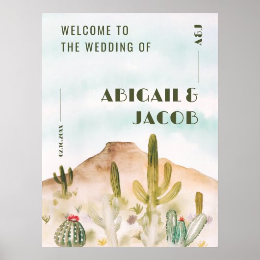 Poster Boho Desert Cactus Arizona mariage bienvenue (Devant)