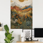 Poster Boho Désert Montagne Cactus Pueblo Soleil (Bureau à domicile)