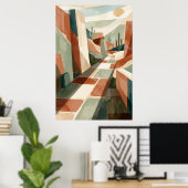 Poster Boho Desert Pathway Sunset, Geometric Arches & Cac (Bureau à domicile)