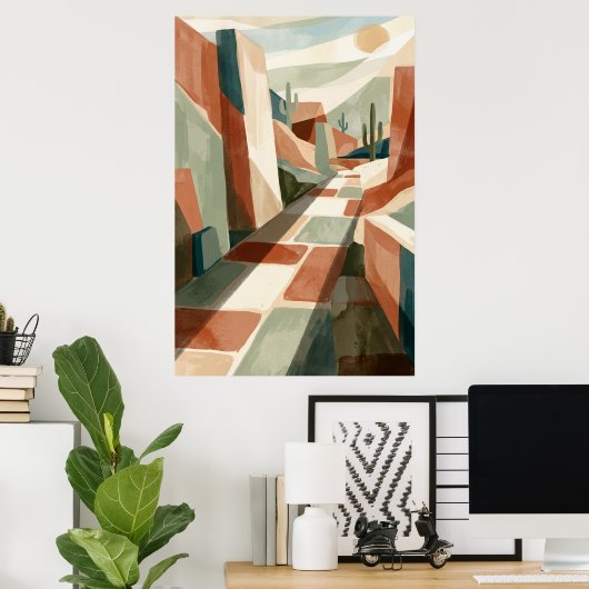Poster Boho Desert Pathway Sunset, Geometric Arches & Cac (Bureau à domicile)