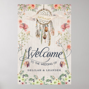 Poster Boho Dreamcatcher Bienvenue au Mariage des signes