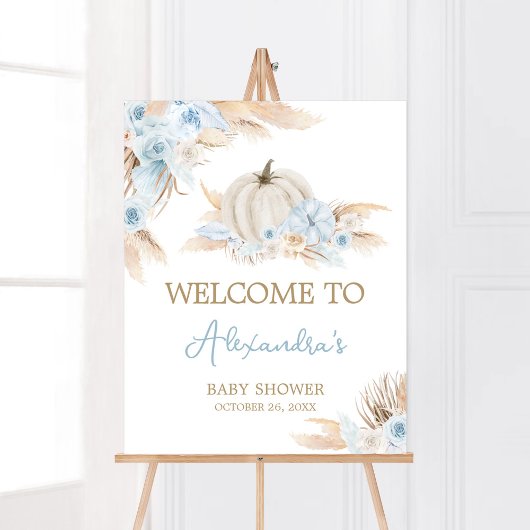 Poster Boho Dusty Baby shower Citrouille bleu Bienvenue