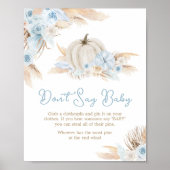 Poster Boho Dusty Baby shower Citrouille bleu ne pas dire (Devant)