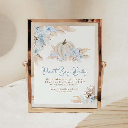 Poster Boho Dusty Baby shower Citrouille bleu ne pas dire
