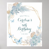 Poster Boho Dusty Bleu flotter sur le papillon Bienvenue (Devant)