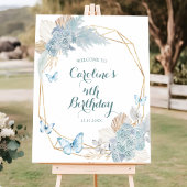 Poster Boho Dusty Bleu flotter sur le papillon Bienvenue
