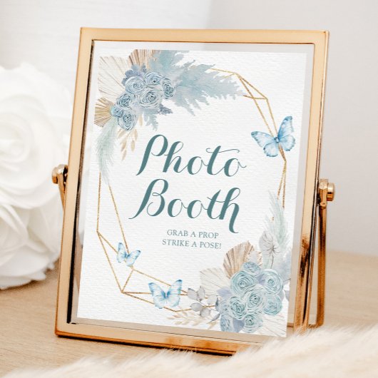 Poster Boho Dusty Blue Butterfly Anniversaire Photo Booth
