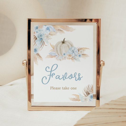 Poster Boho Dusty Blue Citrouille Baby shower Faveurs