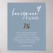 Poster Boho Dusty Blue QR Mariage Honeymoon Fund (Devant)