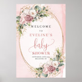 Poster Boho Dusty Pink Floral Baby Shower Welcome Sign (Devant)