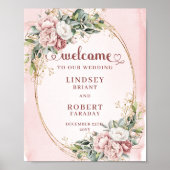 Poster Boho Dusty Pink Flowers Gold Glitter Welcome Sign (Devant)
