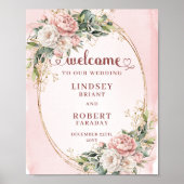 Poster Boho Dusty Pink Flowers Gold Glitter Welcome Sign (Devant)