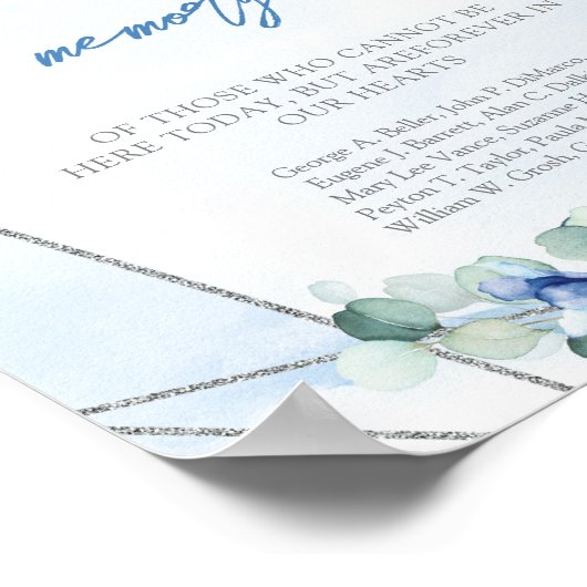 Poster Boho Elegant bleu douce aquarelle En mémoire d'amo (Coin)