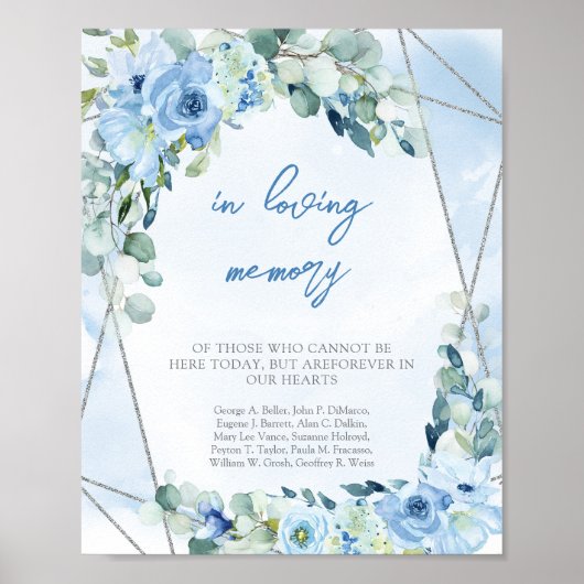 Poster Boho Elegant bleu douce aquarelle En mémoire d'amo (Devant)