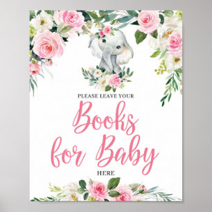 Poster Boho elephant blush floral books for baby sign