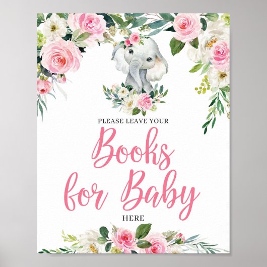 Poster Boho elephant blush floral books for baby sign (Devant)