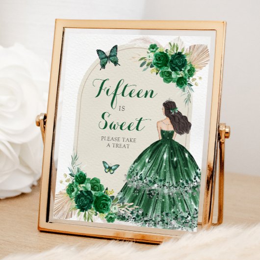 Poster Boho Emerald Green Quinceañera Quinze est doux