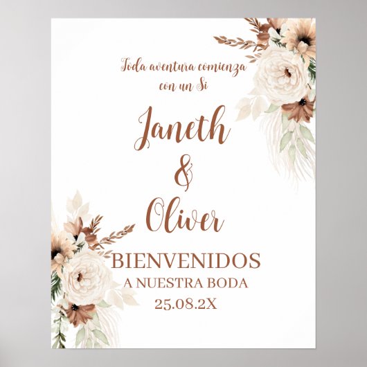 Poster Boho Espagnol Mariage Panneau de bienvenue (Devant)