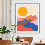 Poster Boho Esthétique Abstrait Paysage Montagnes Bleu<br><div class="desc">Boho esthétique Montagnes Paysages Abstraits en Poster bleu et rouge</div>