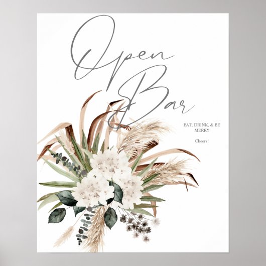 Poster Boho Eucalyptus Pampas & Floral Open Bar Sign 2 (Devant)