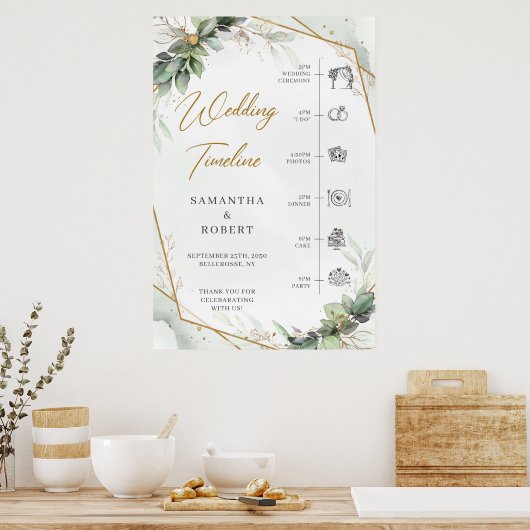 Poster Boho Eucalyptus verdure or mariage Timeline (Cuisine)