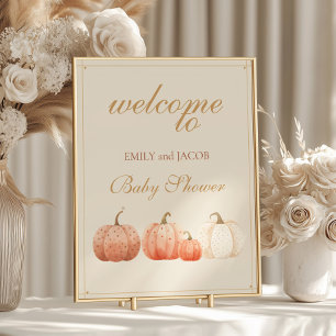 Poster Boho Fall Polka Dot Citrouilles Baby shower Bienve