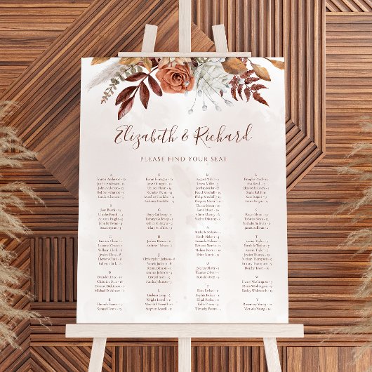 Poster Boho Fall Terracotta Fleurs Mariage Seating Chart