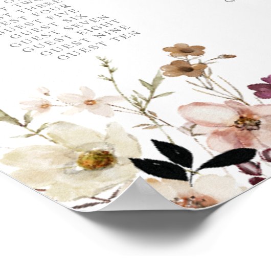 Poster Boho Fall Wild Flowers Mariage Plan de siège (Coin)