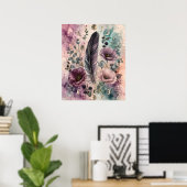 Poster Boho Feather et Poppies Phase de Lune Céleste (Bureau à domicile)