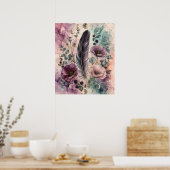 Poster Boho Feather et Poppies Phase de Lune Céleste (Cuisine)
