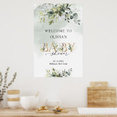 Poster Boho feuillage vert couronnes lettres d'or Bienven (Cuisine)