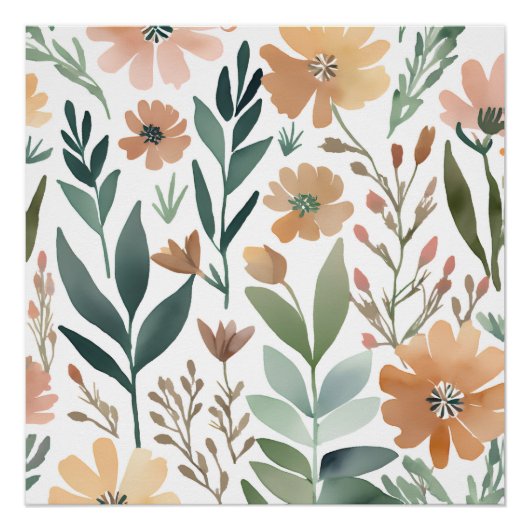Poster Boho Fleur sauvage Aquarelle Floral Pastel (Devant)