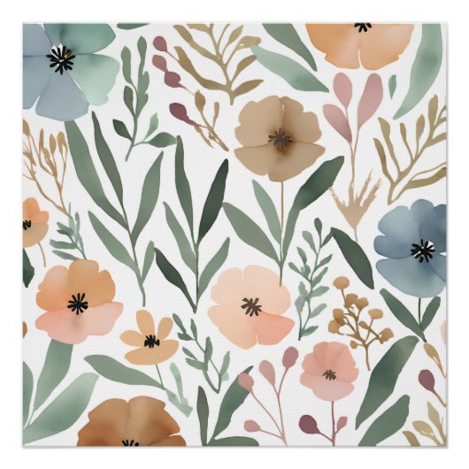 Poster Boho Fleur sauvage Aquarelle Floral Pastel (Devant)
