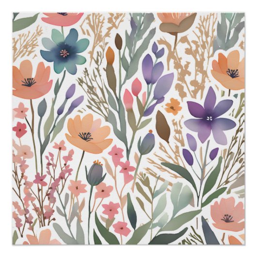 Poster Boho Fleur sauvage Aquarelle Floral Pastel (Devant)