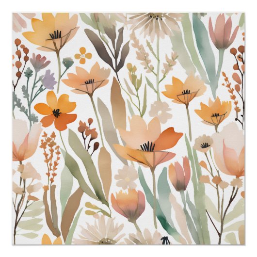 Poster Boho Fleur sauvage Aquarelle Floral Pastel (Devant)