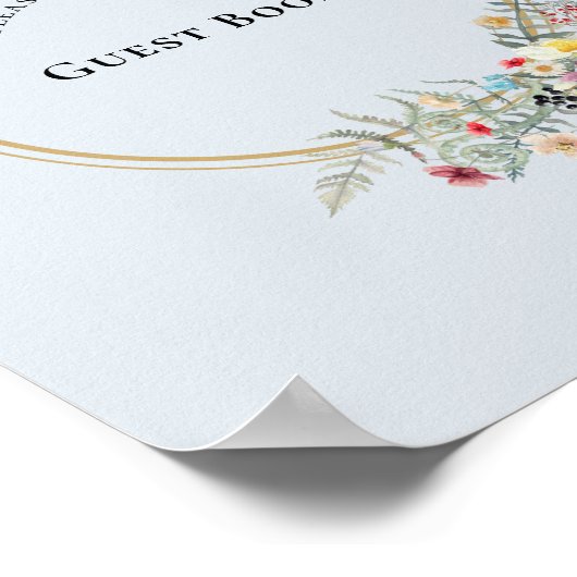 Poster Boho Fleur sauvage Fern Dusty Blue Guest Book Sign (Coin)