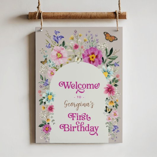 Poster Boho Fleur sauvage Meadow 1er anniversaire Bienven