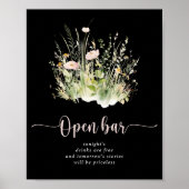 Poster Boho Fleur sauvage noir Mariage ouvert (Devant)