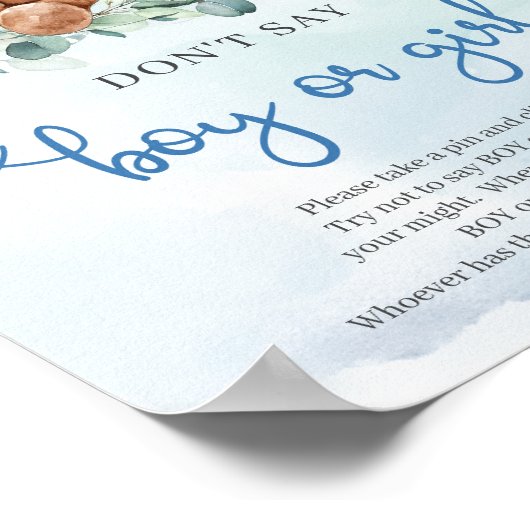 Poster Boho fleuri bébé éléphant Ne pas dire GARÇON ou FI (Coin)